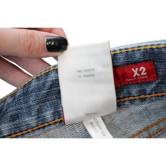 Y2K Denim Skirt Size 4 Knee Length Blue Patchwork Boho Festival Pockets - Picture 10 of 10